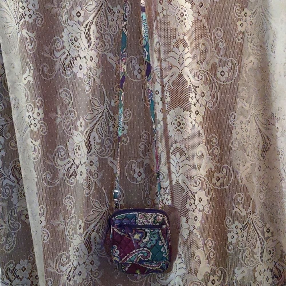 Vera Bradley Purple Teal Yellow Paisley Crossbody bag Zip top Snap Flap‎
